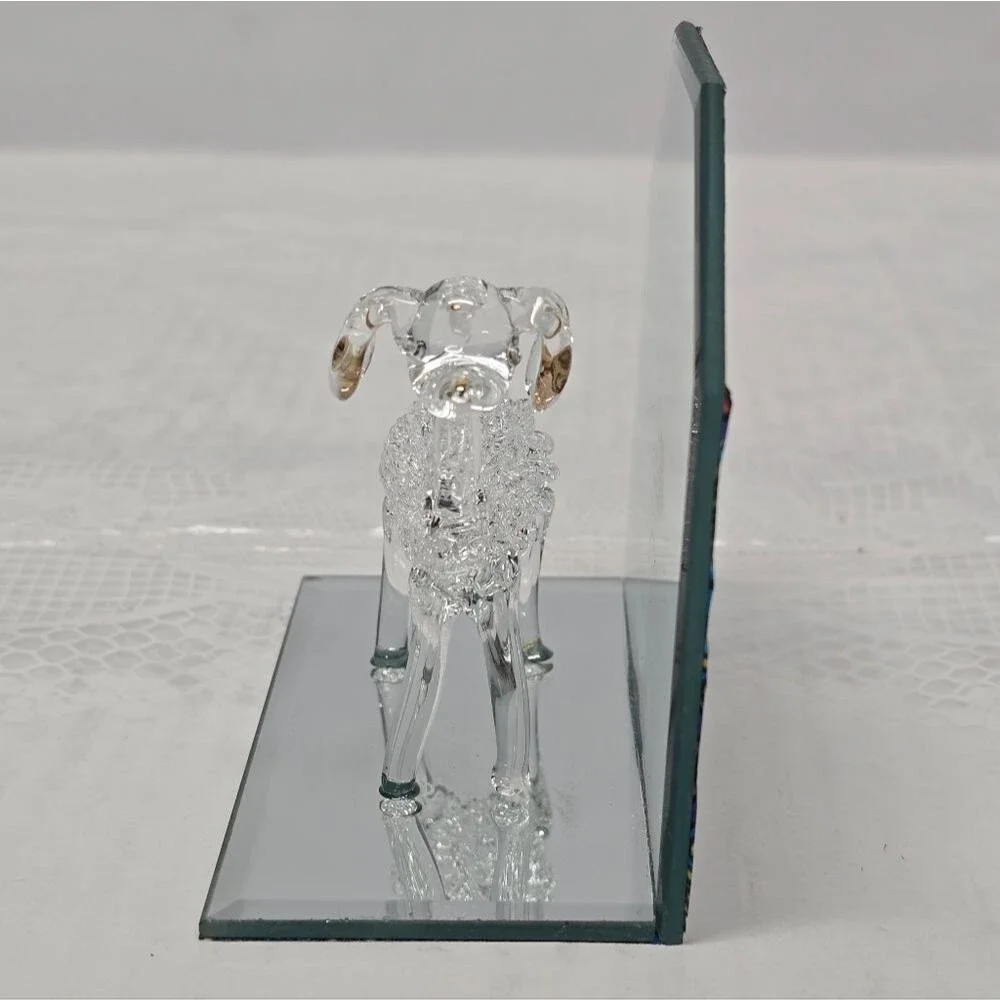 Spun Glass Poodle Dog Figurine On Mirror Stand NEW